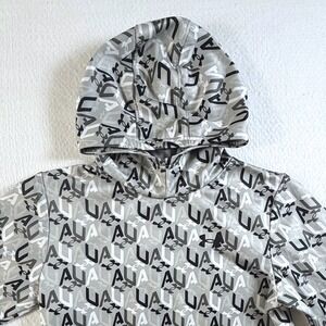Under Armour Hoodie Kids Large YLG Monogram Logo Print Pullover Gray Black‎